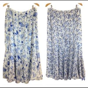 Reversible skirt floral blue and white